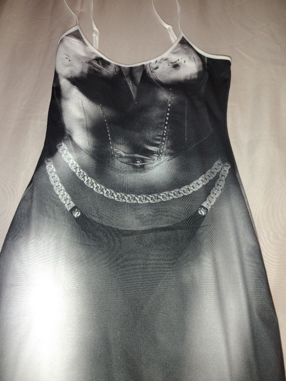 Monochrome Printed Slip Dress with Chain Graphic